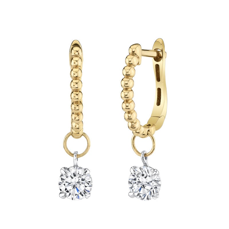 Lab Grown Diamond 1ctw. Round Solitaire Beaded Dangle Hoop Earrings in 14k Yellow Gold image number null