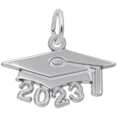 Large Graduation Cap 2023 in 14k White Gold 