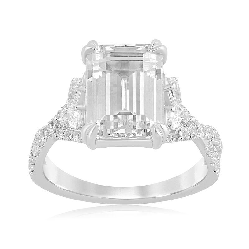 Radiant Lab Grown Diamond 5 2/3ctw. Pear & Round Accent Engagement Ring in 14k White Gold image number null