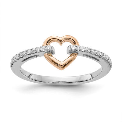 Open Heart Diamond Ring in 10k White & Rose Gold