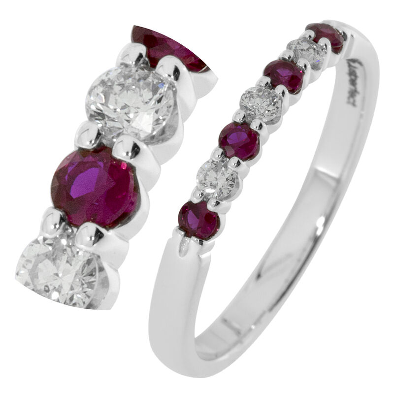 Diamond & Ruby Prong Set 0.15ctw. Band in 14k White Gold image number null