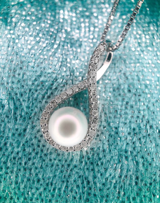 Pearl & Diamond Infinity Drop Pendant in Sterling Silver image number null