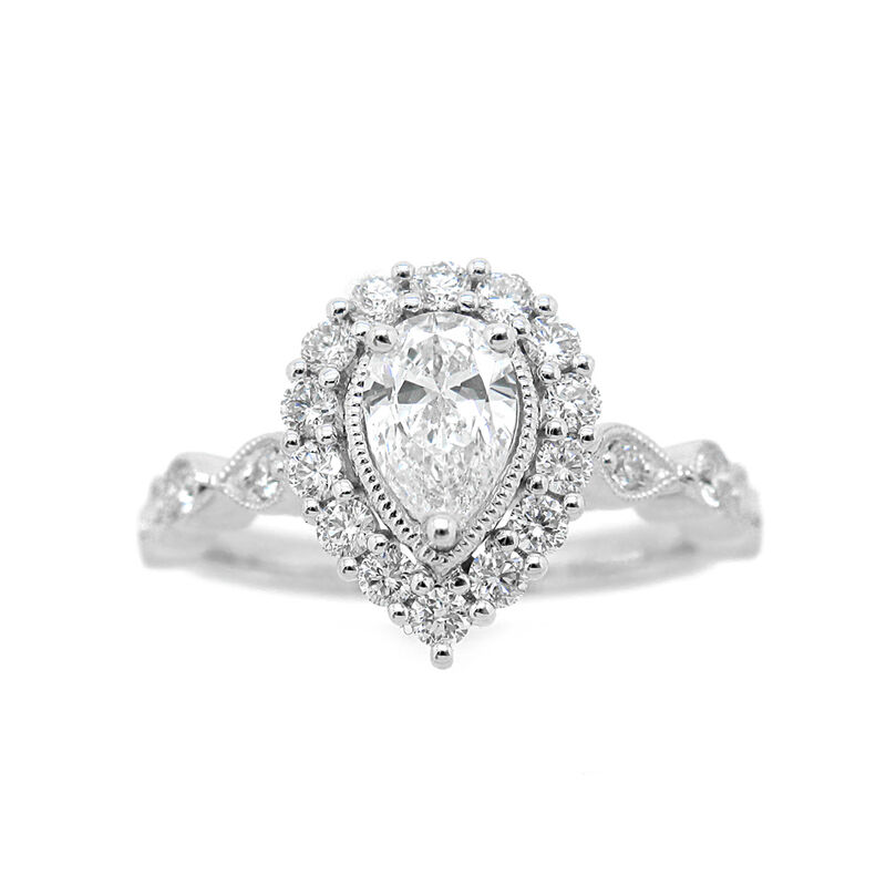 Piper. 1ctw. Pear-Shaped Diamond Halo Engagement Ring in 14K White Gold image number null