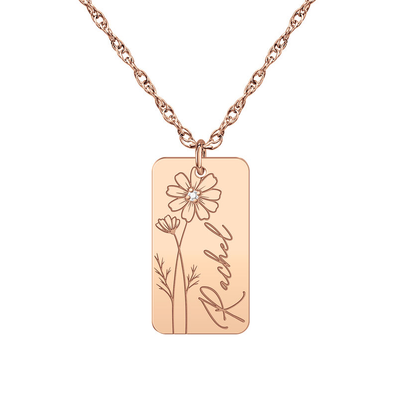 Diamond Accent Birth Month Flower Engravable Necklace in 14k Rose Gold image number null