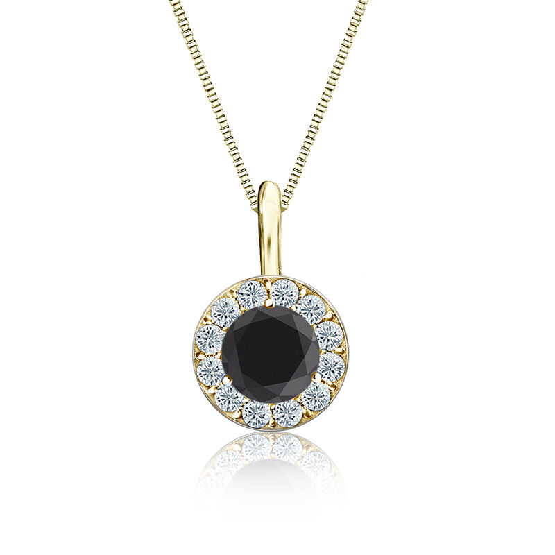 Black & White Diamond Halo ¾ct. t.w. Pendant in 14k Yellow Gold image number null
