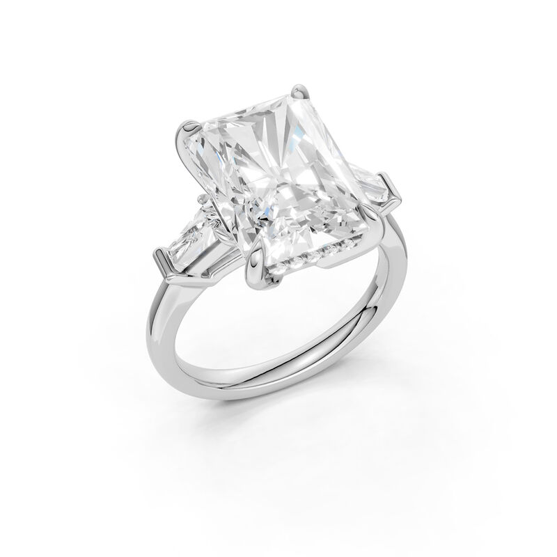 Radiant Lab Grown Diamond 6 1/2ctw. Three Stone Engagement Ring with Baguette Diamonds in 14k White Gold image number null