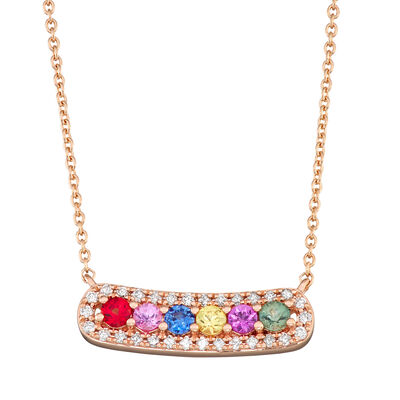 Rainbow Sapphire Bar Necklace in 14k Rose Gold