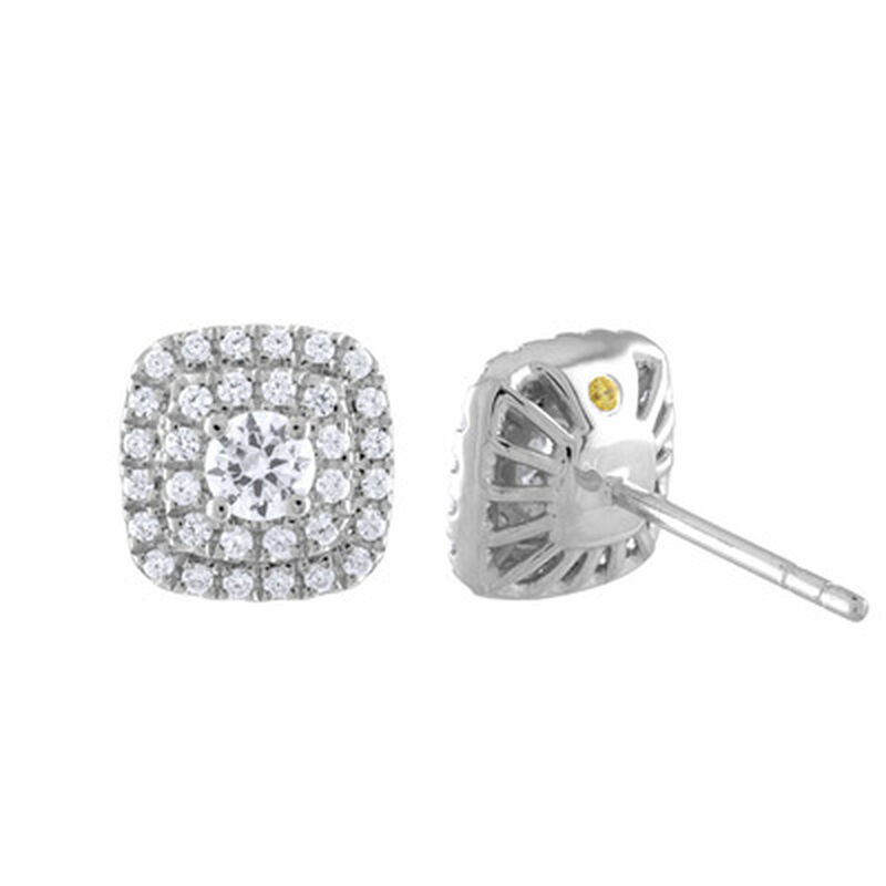 Lab Grown 5/8ct. Diamond Cushion Halo Stud Earrings in 14k White Gold image number null