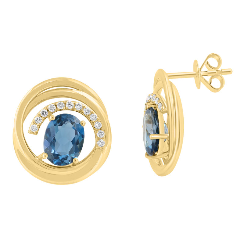 EFFY Blue Topaz & Diamond Circle Earrings in 14k Yellow Gold image number null