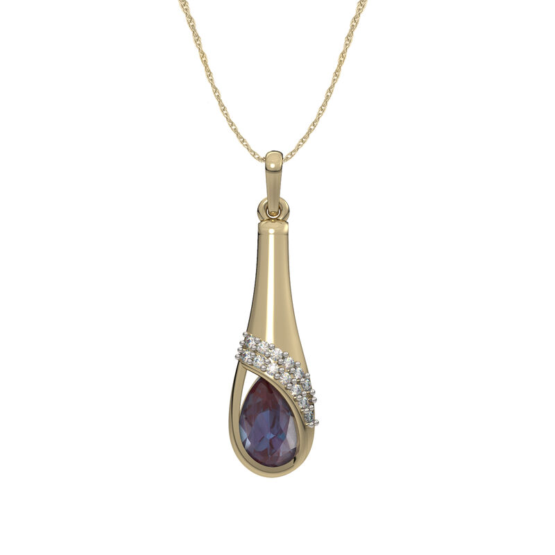 Pear-Shaped Created Alexandrite & Diamond Drop Pendant in 10k Yellow Gold image number null