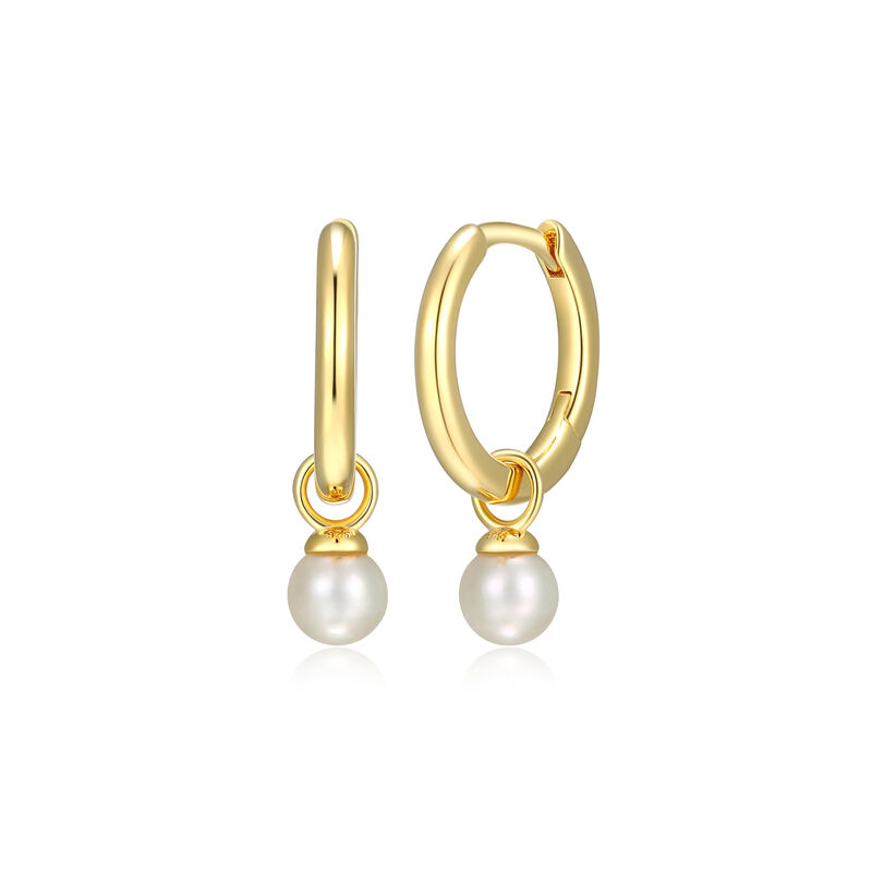 White Shell Pearl Hoop Earrings in Gold Plated Sterling Silver image number null