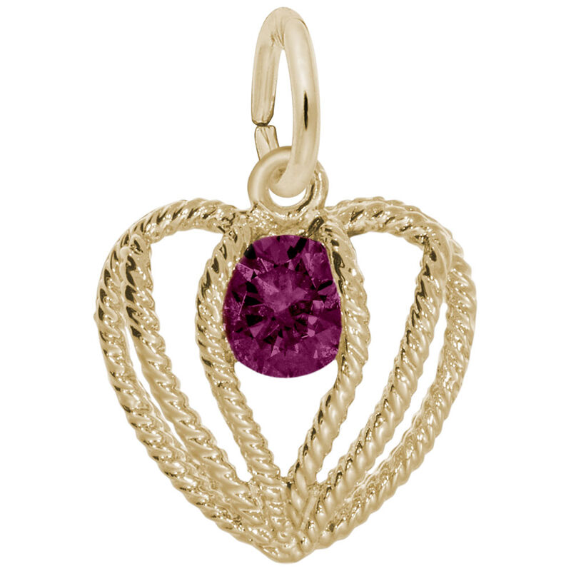 July Birthstone Held in Love Heart Charm in 10k Yellow Gold image number null