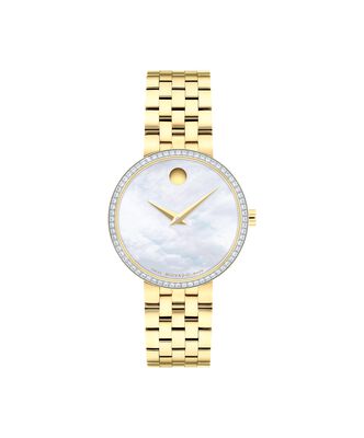 Movado Ladies Yellow Gold Stainless Steel Diamond Bezel MOP Museum Classic Watch 0607815
