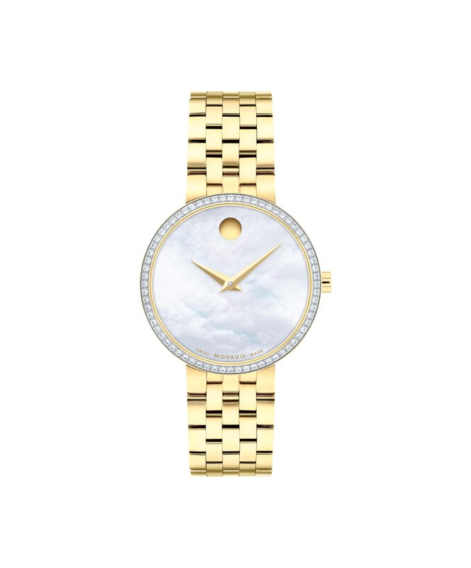 Movado Ladies Yellow Gold Stainless Steel Diamond Bezel MOP Museum Classic Watch 0607815 image number null