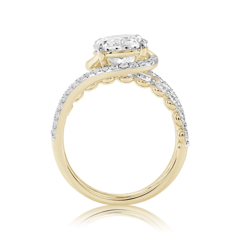 Round Lab Grown Diamond 3 1/2ctw. Swirl Bypass Engagement Ring in 14k Two Tone Gold image number null