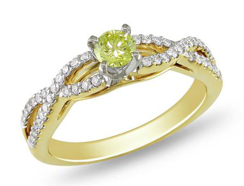 Round-Cut 1/2ctw. Yellow Diamond Twist Engagement Ring in 18k White & Yellow Gold image number null