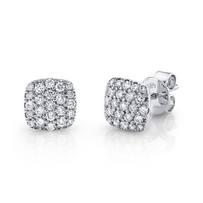 Shy Creation 0.50 ctw Pave Diamond Stud Earrings in 14k White Gold