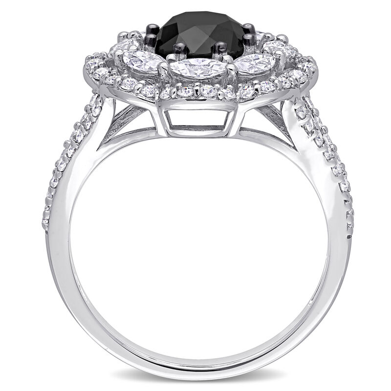 Black Diamond & Created Moissanite Halo Engagement Ring in 10k White Gold image number null