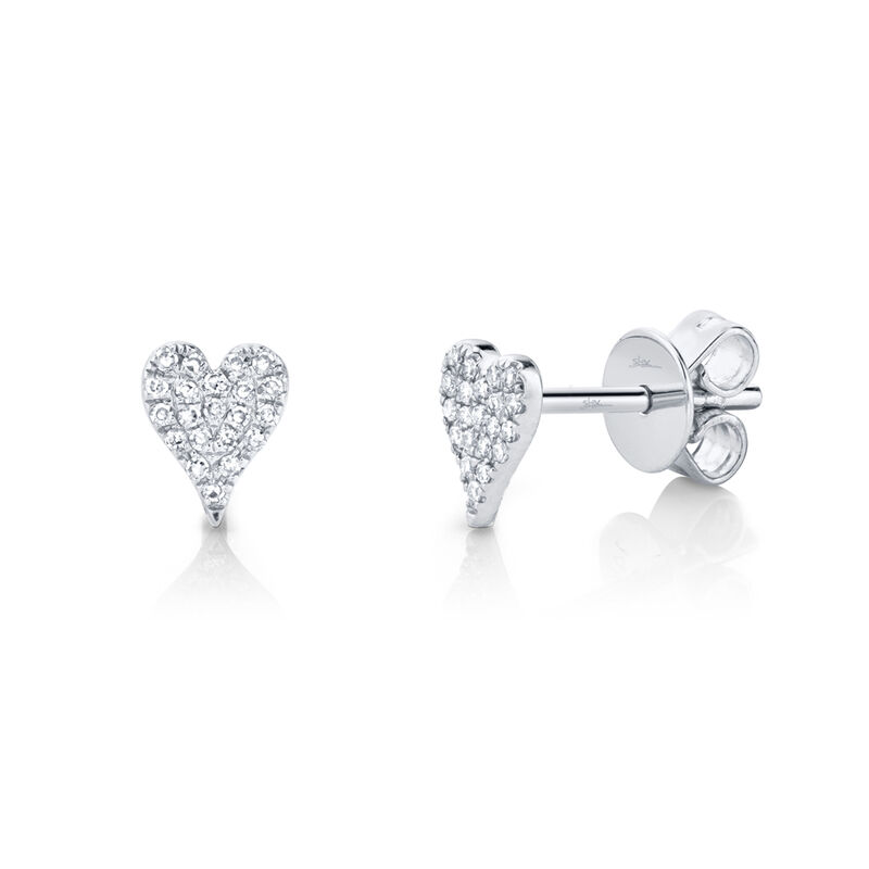 Shy Creation  0.10 ctw Pave Diamond Heart Stud Earrings in 14k White Gold image number null