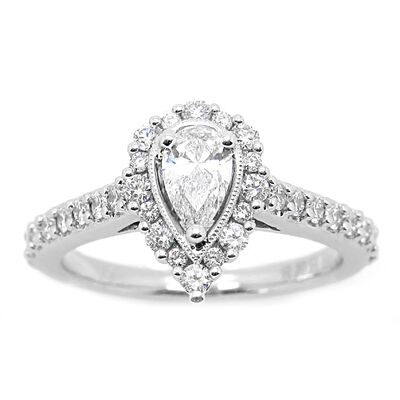 Monique. Pear-Shaped 3/4ctw. Diamond Vintage-Inspired Engagement Ring in 14k White Gold