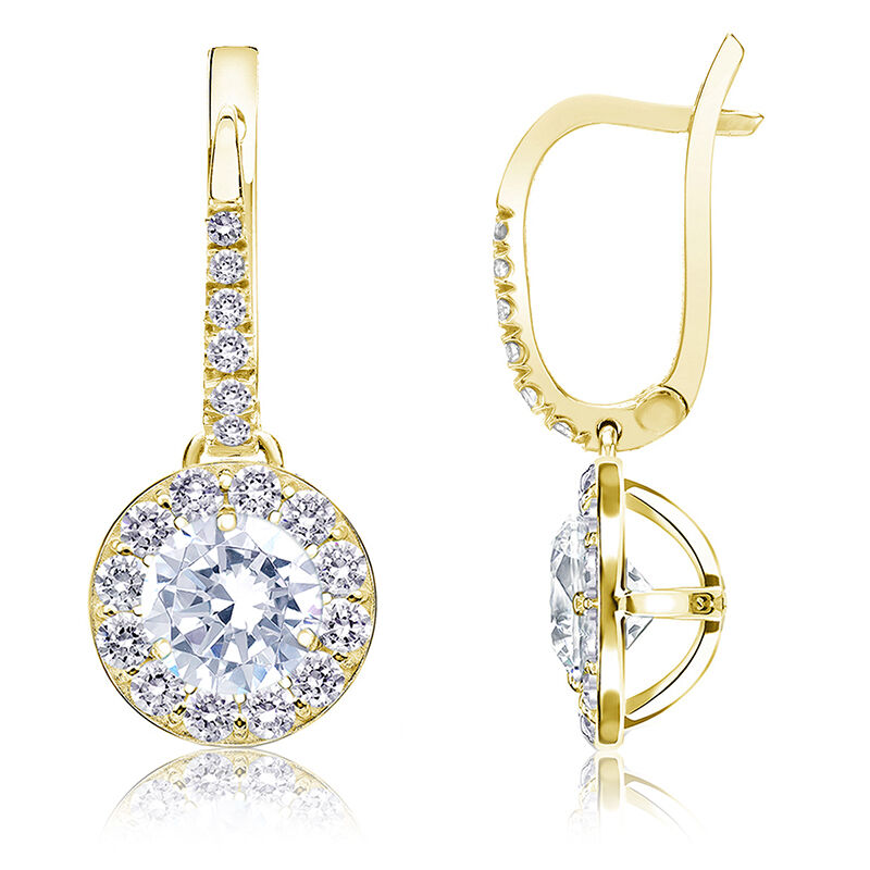 Drop 2ct. Diamond Halo Earrings in 14k Yellow Gold image number null