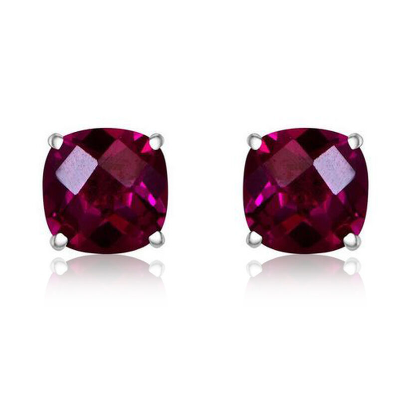 Created Ruby Cushion-Cut Stud Earrings in Sterling Silver image number null