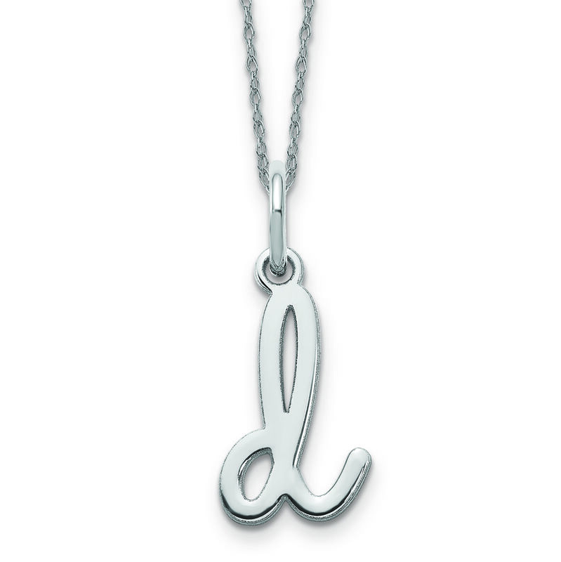 Script D Initial Necklace in 14k White Gold image number null