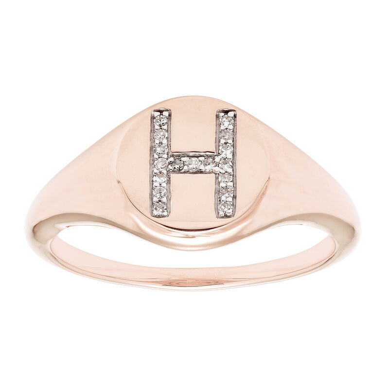 Diamond Initial H Signet Ring in 14k Rose Gold image number null