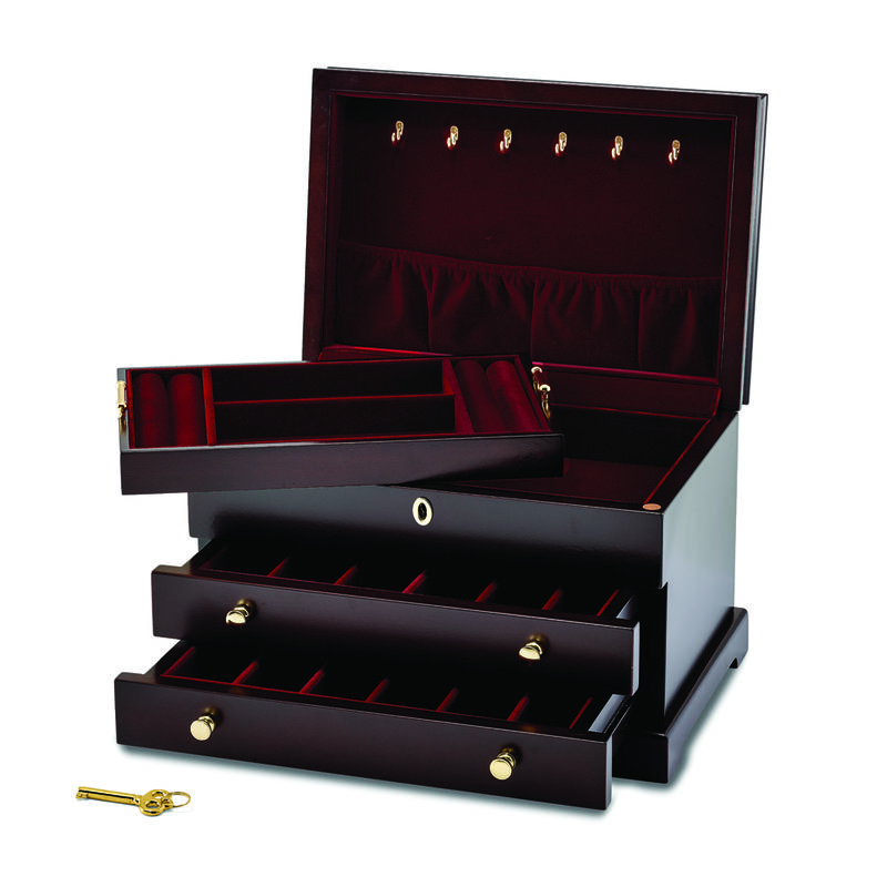 Mahogany Matte Finish Poplar Veneer 2-drawer Jewelry Box image number null