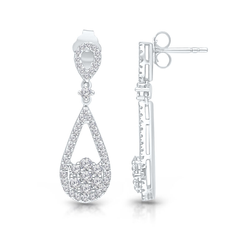 Pear Shape 1.15ctw. Diamond Cluster Dangle Earrings in 14k White Gold image number null