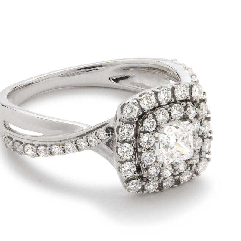 Princess-Cut Lab Grown 1ctw. Diamond Double Halo Twist Engagement Ring in 14k White Gold image number null
