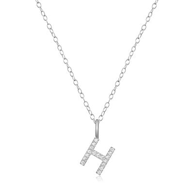 Lab Grown Diamond Letter H Initial Pendant Necklace in Sterling Silver