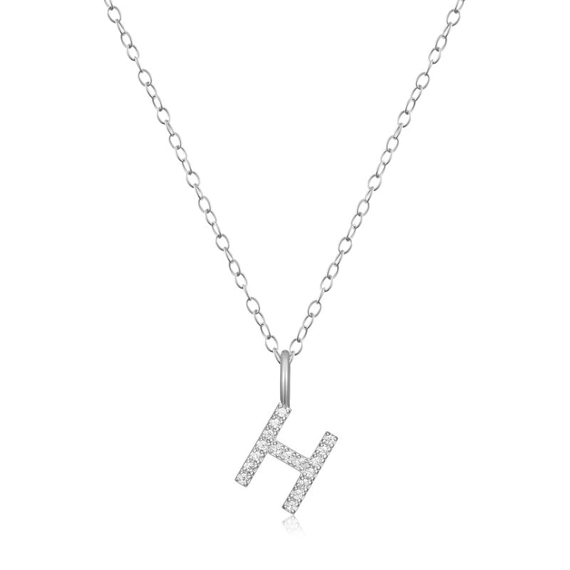 Lab Grown Diamond Letter H Initial Pendant Necklace in Sterling Silver image number null