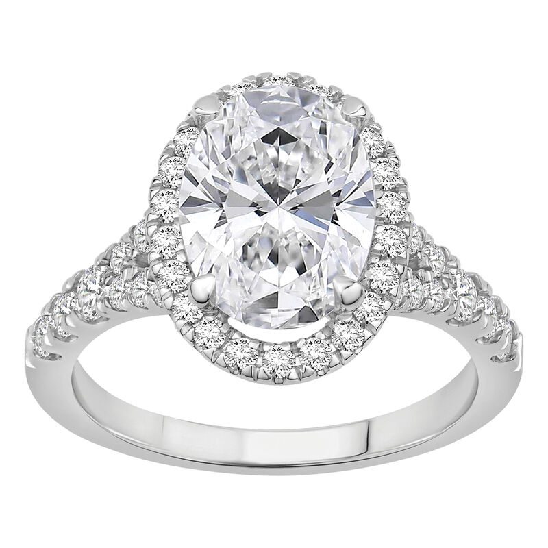 Oval-Cut 3 3/4ctw. Lab Grown Diamond Halo Split Shank Engagement Ring in 14k White Gold image number null