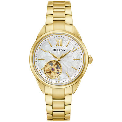 Bulova Ladies Gold Ion Plated Stainless Steel Sutton Automatic Watch 97L172