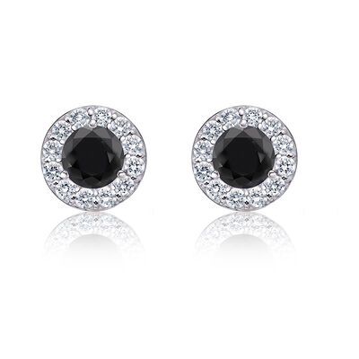 Black & White 3/4ct. Diamond Halo Stud Earrings in 14k White Gold