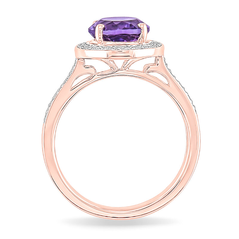 Oval Amethyst & Diamond Halo Ring in 10k Rose Gold image number null