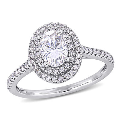 Oval Moissanite and Diamond Engagement Ring in 14K White Gold