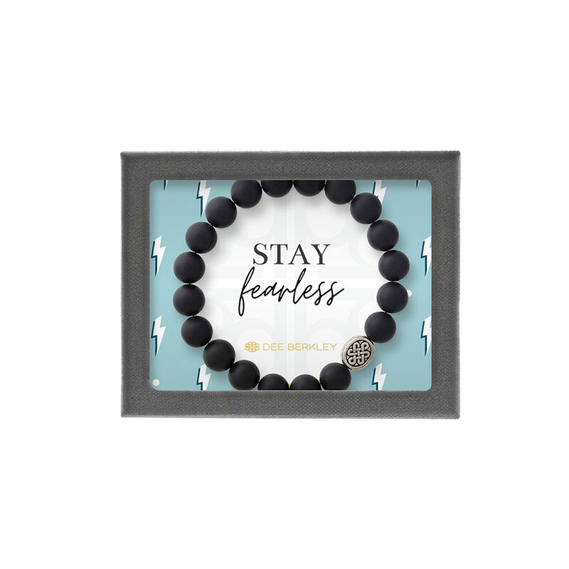 "Stay Fearless" Matte Black Agate Bracelet in Sterling Silver image number null