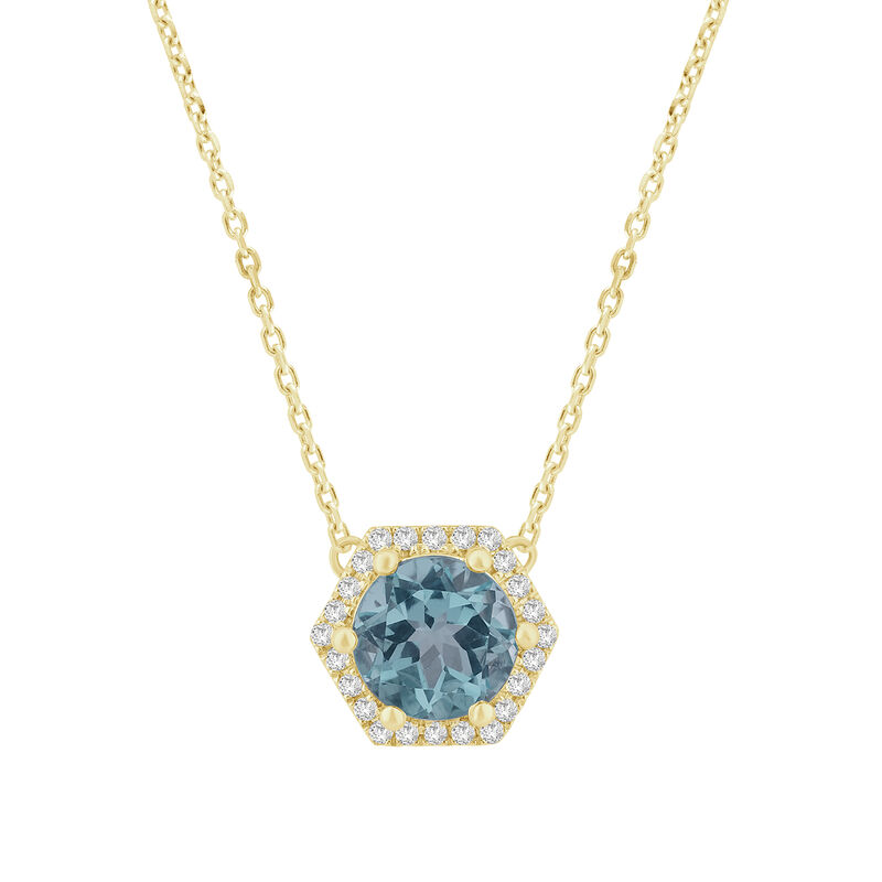 Round Blue Topaz & Diamond Hexagon Pendant in 10k Yellow Gold image number null