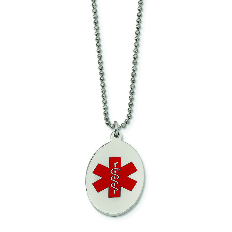 Medical Alert ID Oval Dog Tag Necklace in Stainless Steel image number null