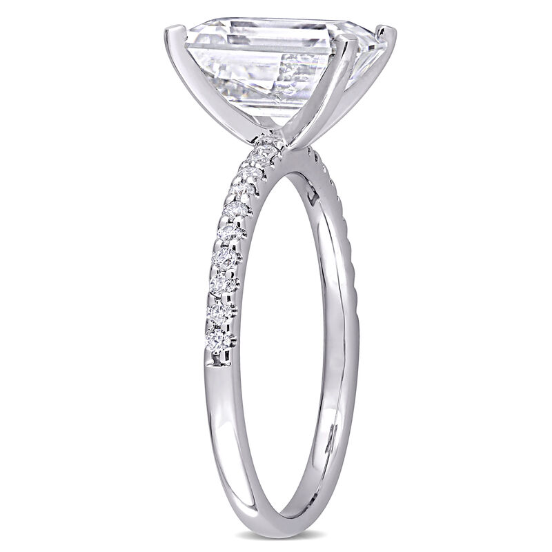 Created Moissanite Emerald-Cut Engagement Ring in 10k White Gold image number null
