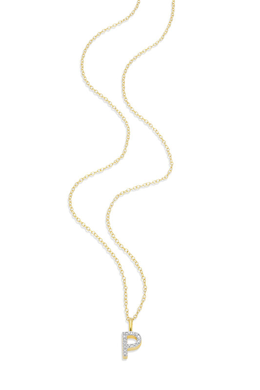 Lab Grown Diamond Letter P Initial Pendant Necklace in 14k Yellow Gold Plated Sterling Silver image number null