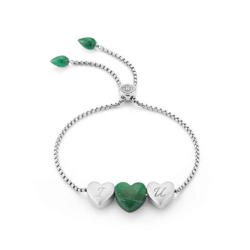 Green Aventurine "I Love You" Bolo Adjustable Bracelet in Sterling Silver image number null