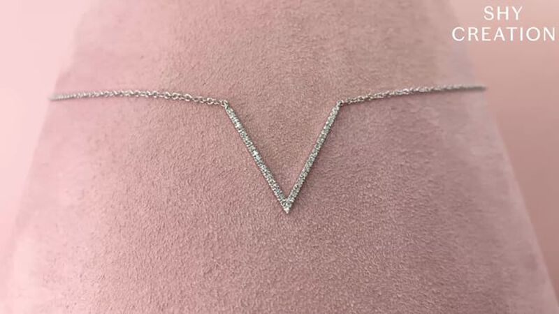 Shy Creation 0.12 ctw V-Shape Diamond Necklace in 14k White Gold SC55001468 image number null