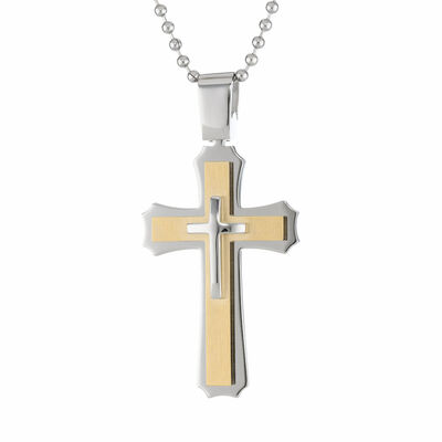Men's Stainless Steel Cross Necklace Gold Ion-Plate