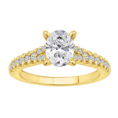 Oval-Cut Lab Grown 1 1/4ctw. Diamond Split Shank Cathedral Engagement Ring in 14k Yellow Gold