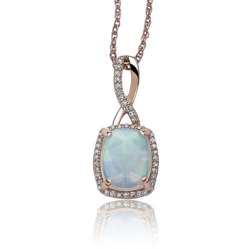 JK Crown Opal & Diamond Halo Twist Pendant in Rose Gold image number null