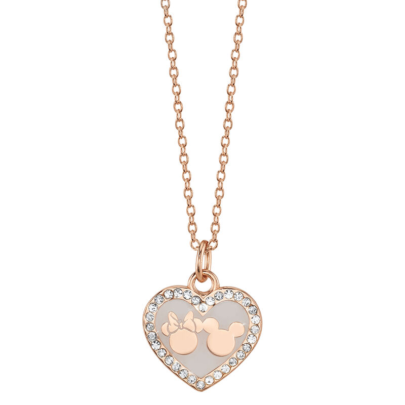 Disney Mickey & Minnie Heart Pendant in Rose Gold Plated Sterling Silver image number null