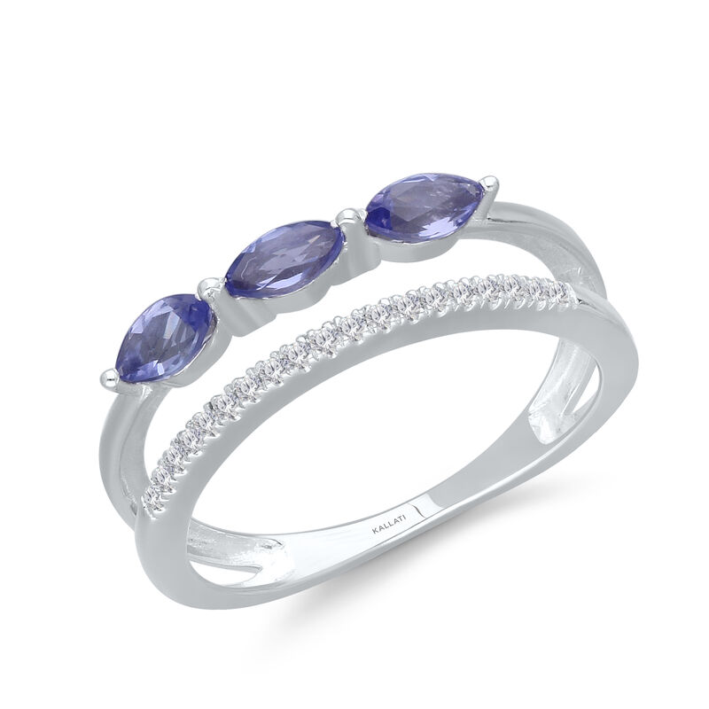 Marquise-Cut Tanzanite & Brilliant-Cut Diamond Open Band in 14k White Gold image number null
